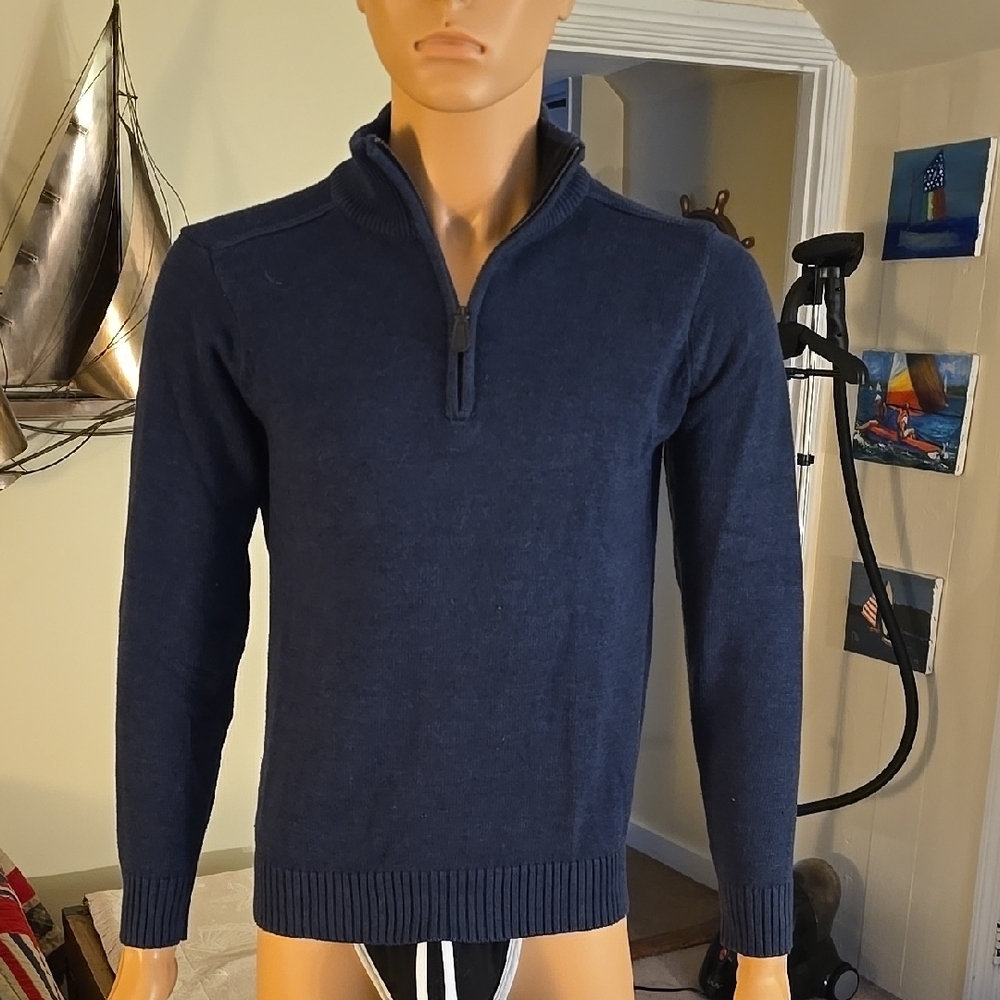 Oscar de la Renta Blue Zip Up Sweater Classic Knit Design
